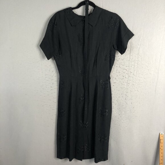 Vintage Handmade Dress Womens Small Black Embroidery Rhitnetone 1950s Event - Picture 3 of 12